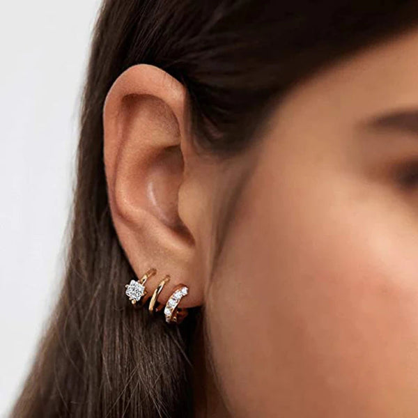 Gold Triple Illusion Huggie Hoop Earrings