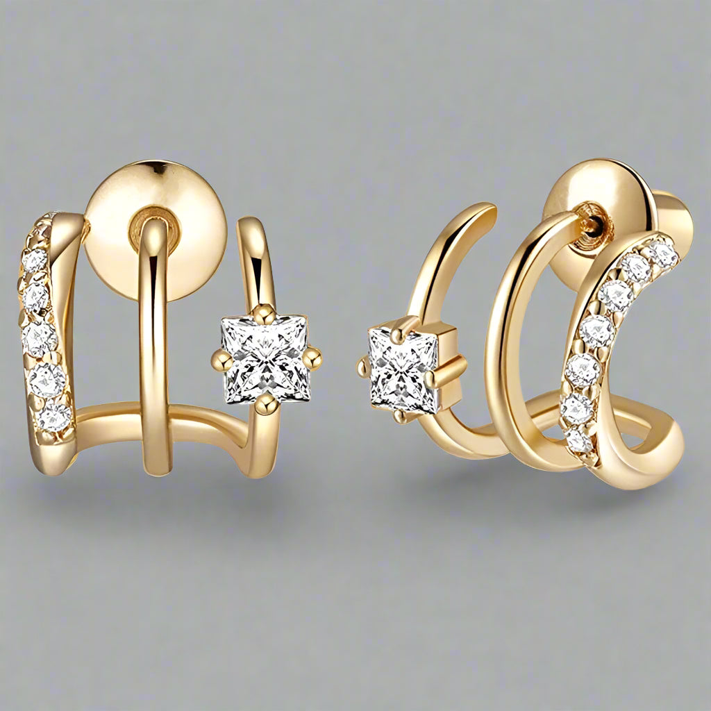 Gold Triple Illusion Huggie Hoop Earrings