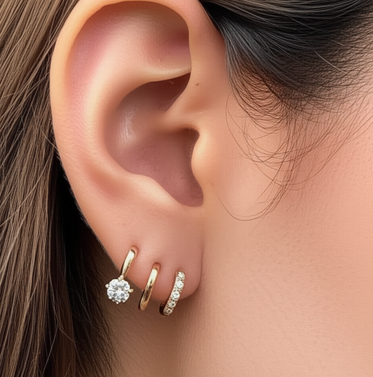 Gold Triple Illusion Huggie Hoop Earrings