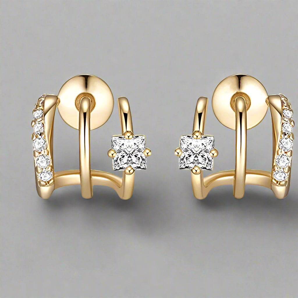 Gold Triple Illusion Huggie Hoop Earrings